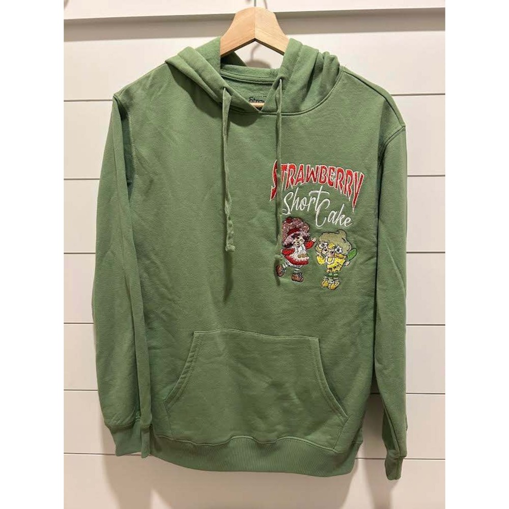 Strawberry Shortcake Graphic Hoodie Green XS Embroidered Fleece Kawaii Kidcore